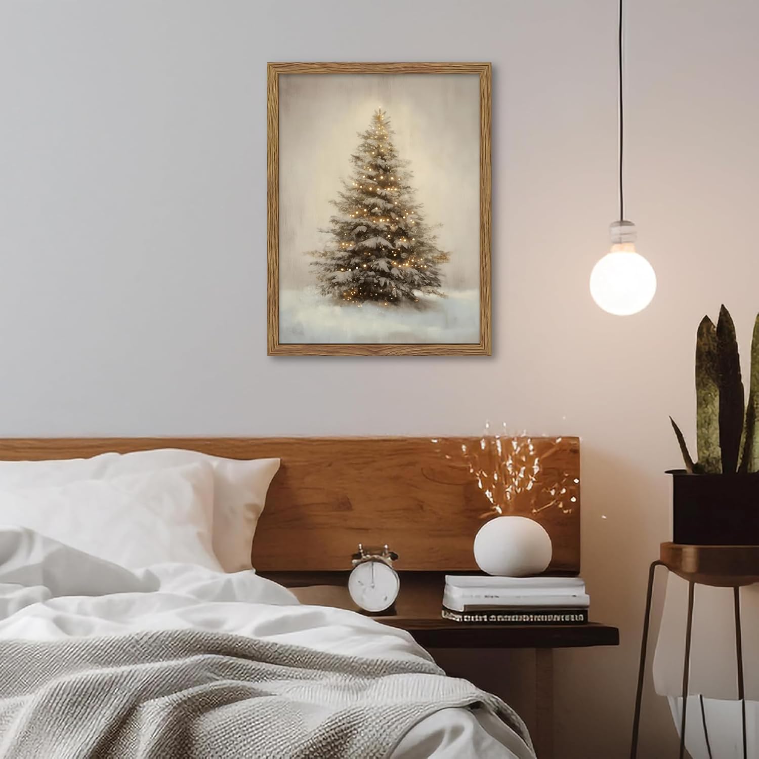 Vintage Christmas Tree Framed Wall Art, Winter Holiday Decor Snowscape Tree Print Botanical Canvas Art Rustic Christmas Wall Decor for Living Room Mantel – 16x24in image 4