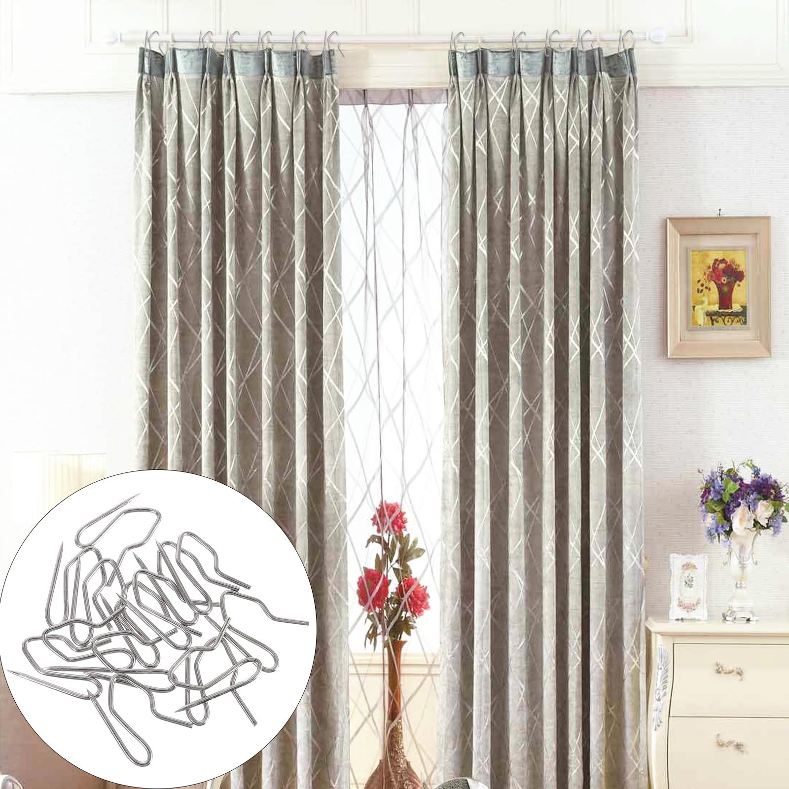 COHEALI Crochets Métalliques Surface Lisse 450 en Alliage de Fer Argentés Accessoires Simples pour Rideaux pour Tringles à Rideaux