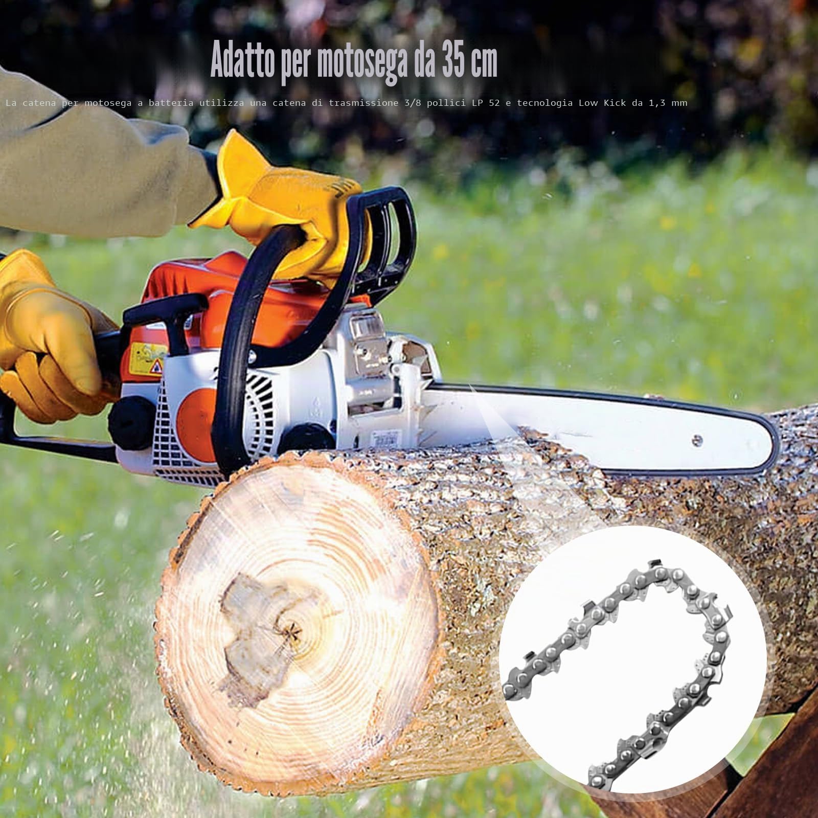 3 x catena motosega 35 cm, 3/8" LP 52 maglie calibro 1,3 mm – catena di ricambio antirimbalzo per guida da 14 pollici, compatibile con Husqvarna Dolmar Einhell Makita Hitachi Oregon