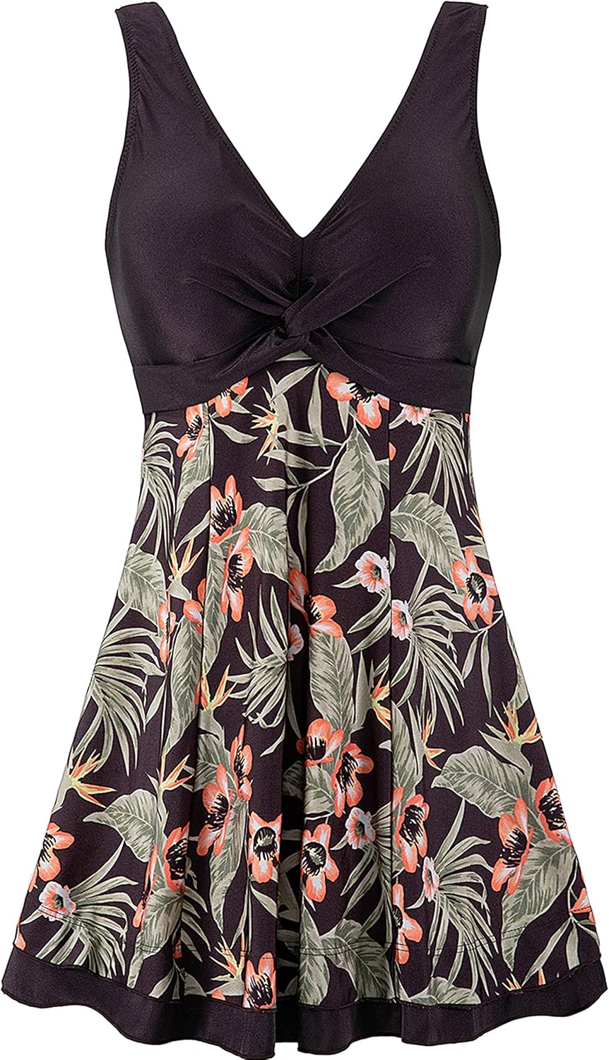 Wantdo Women's Plus Size Swim Dress Modest Swimsuit Vintage Peacock One Piece Swimwear