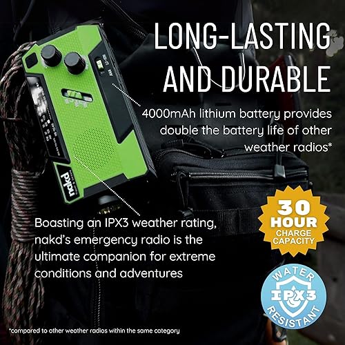 Miniatura 3 de Radio de emergencia meteorológica de manivela dinamo, solar, USB y batería - Batería mejorada de 14800 mWh, linterna, alerta de tormenta NOAA,