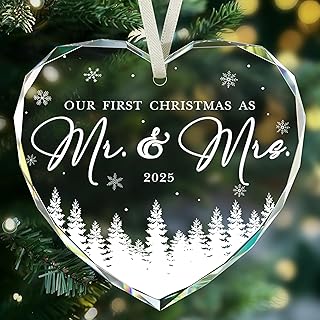 First Christmas Married Ornament 2025, Mr and Mrs Gifts, Wedding Gift for Couples 2025, Newlyweds, Glass Christmas Ornaments 2025, Bridal Shower Gift, Just Married Xmas Hanging Ornament