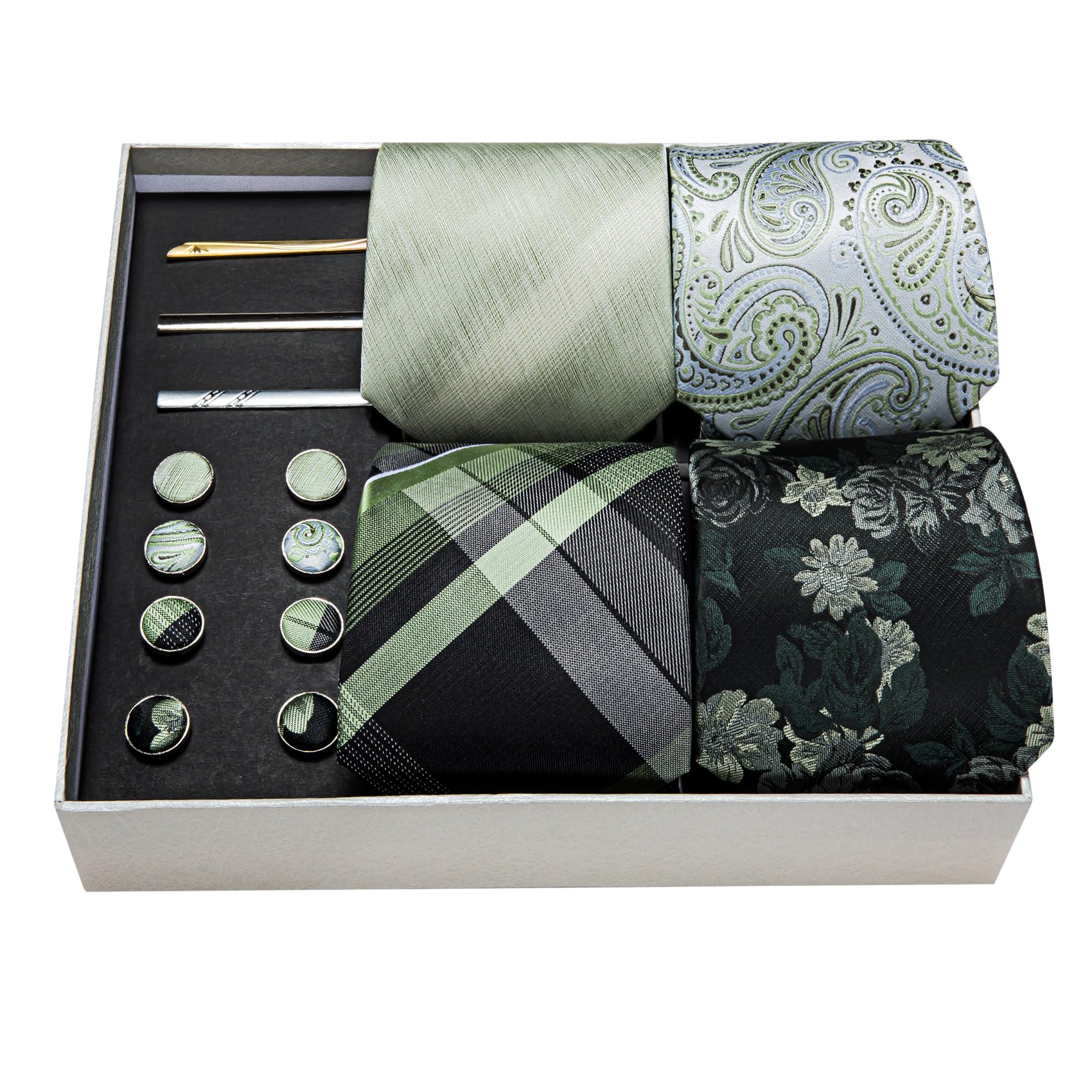 Barry.Wang Designer Mens Tie Sets Collection, Eleagnt Gift Box Tie Clips Handkerchief Cufflink Set