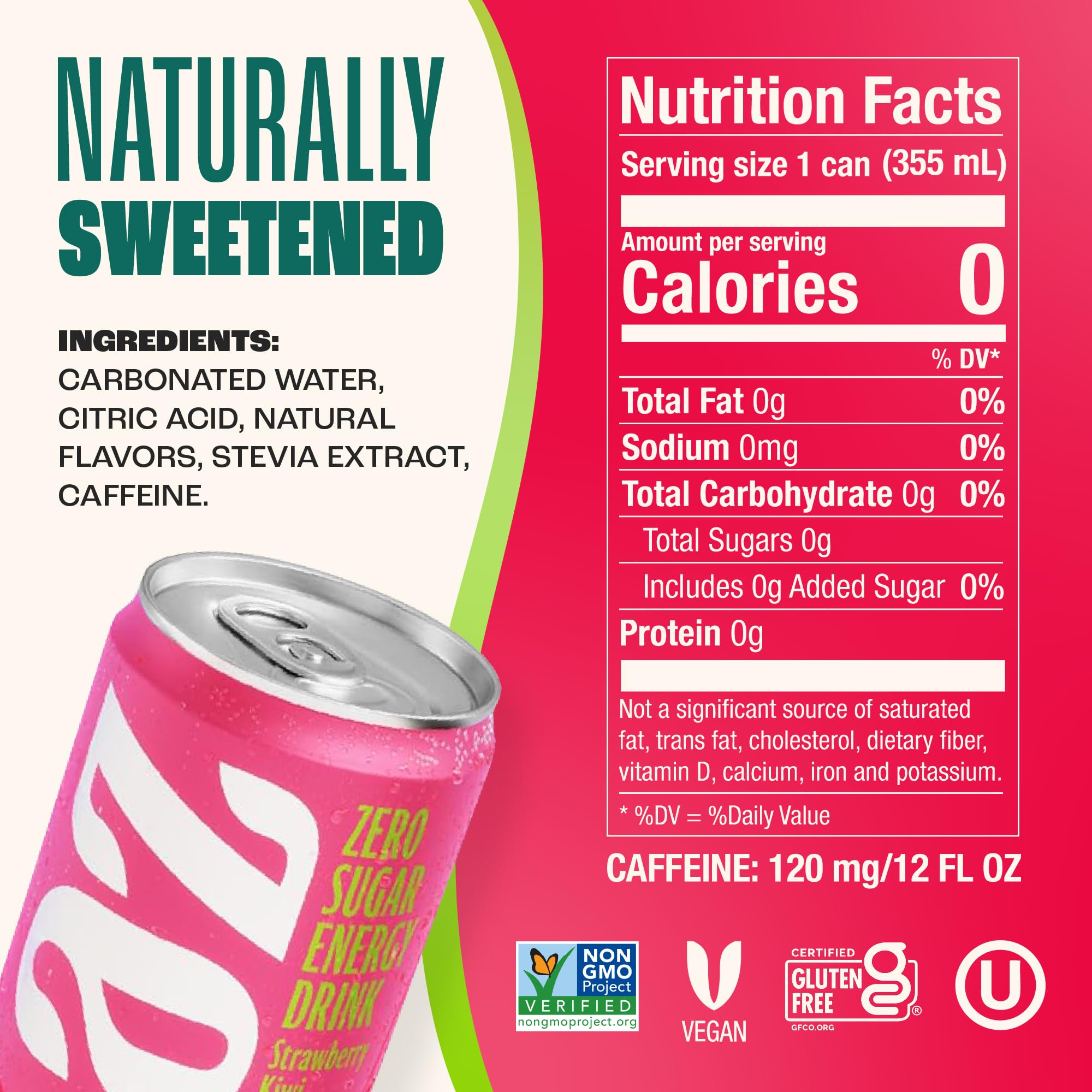 Amazon.com : Zevia Zero Sugar Energy Drink, Strawberry Kiwi, 12 oz