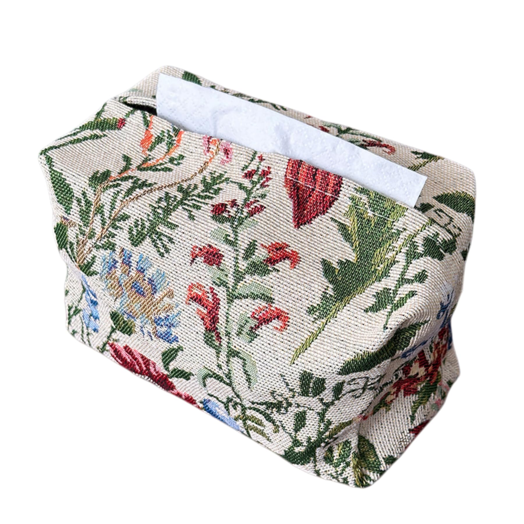Floral Tissue Box Cover, Rectangular Woven Decor Napkin Holder for Bathroom