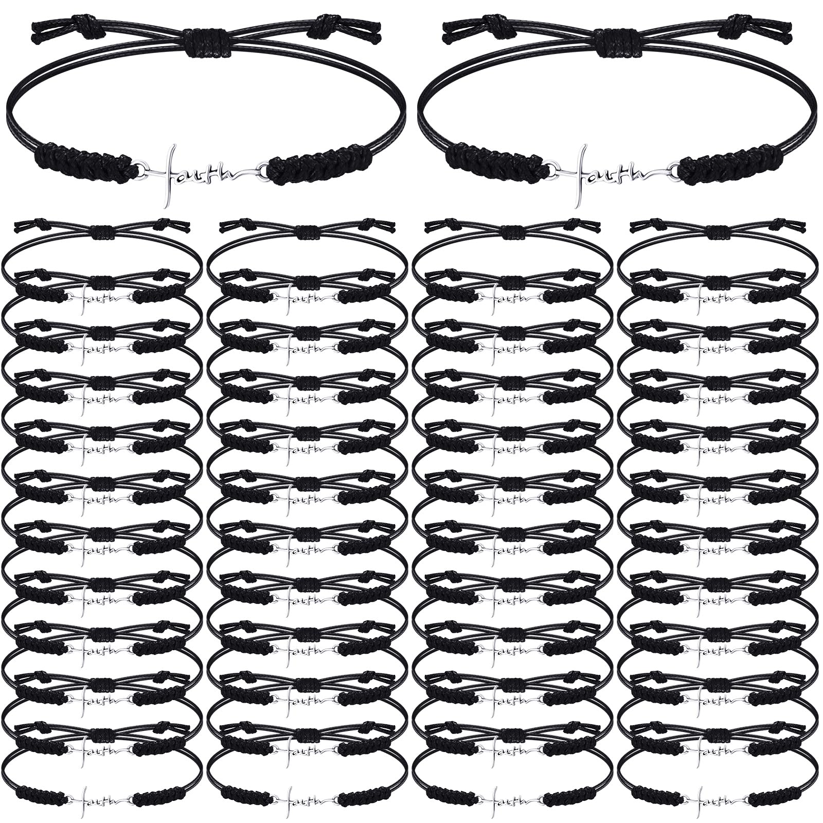 Rtteri 80 Pcs Faith Cross Bracelets Bulk Inspirational Birthday Jewelry Gifts Stainless Steel Hope Charm Adjustable Faith Bracelet Religious