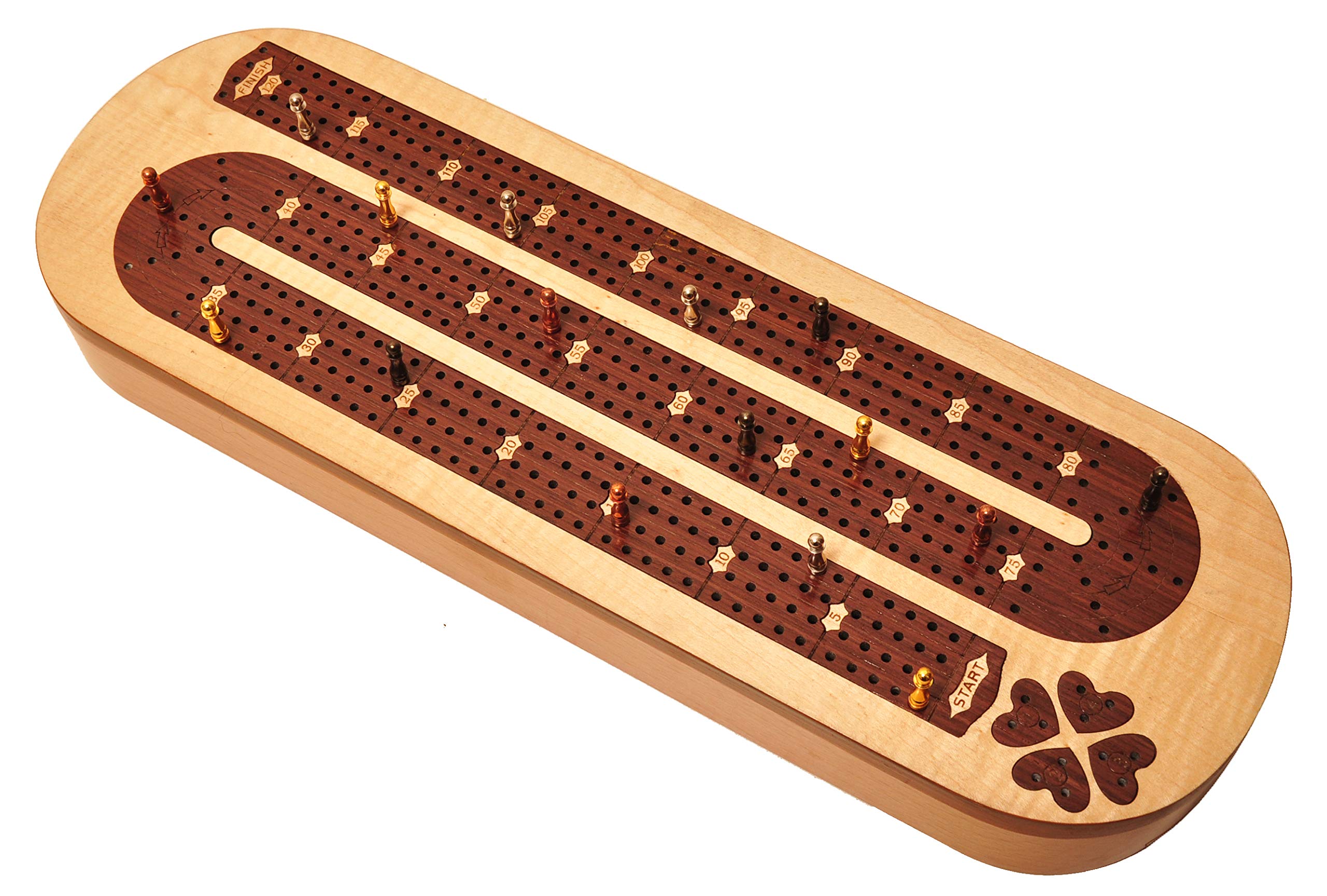 PALM ROYAL HANDICRAFTS Zestaw 4-torowych drewnianych desek do kołyski inkrustowany palisandrem i drewnem klonowym z śledziami i kartami. Dostępne przechowywanie. Tablica do łóżeczka dla 4 graczy (38 x