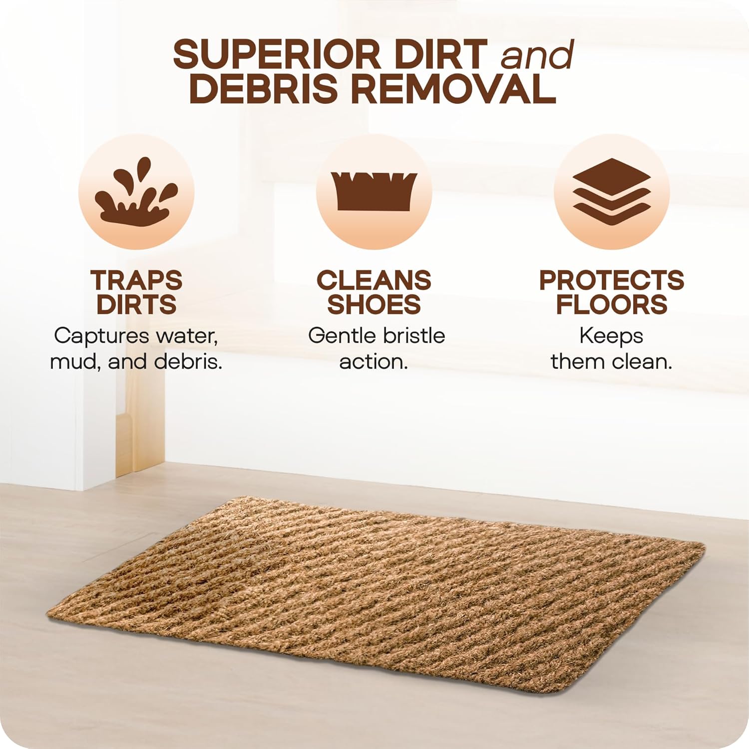 Natural Coconut Coir Welcome Mat - Durable Entryway Protection, 17 x 30 inches, Beautiful Hand Woven, Door Mat Traps Dirt & Debris