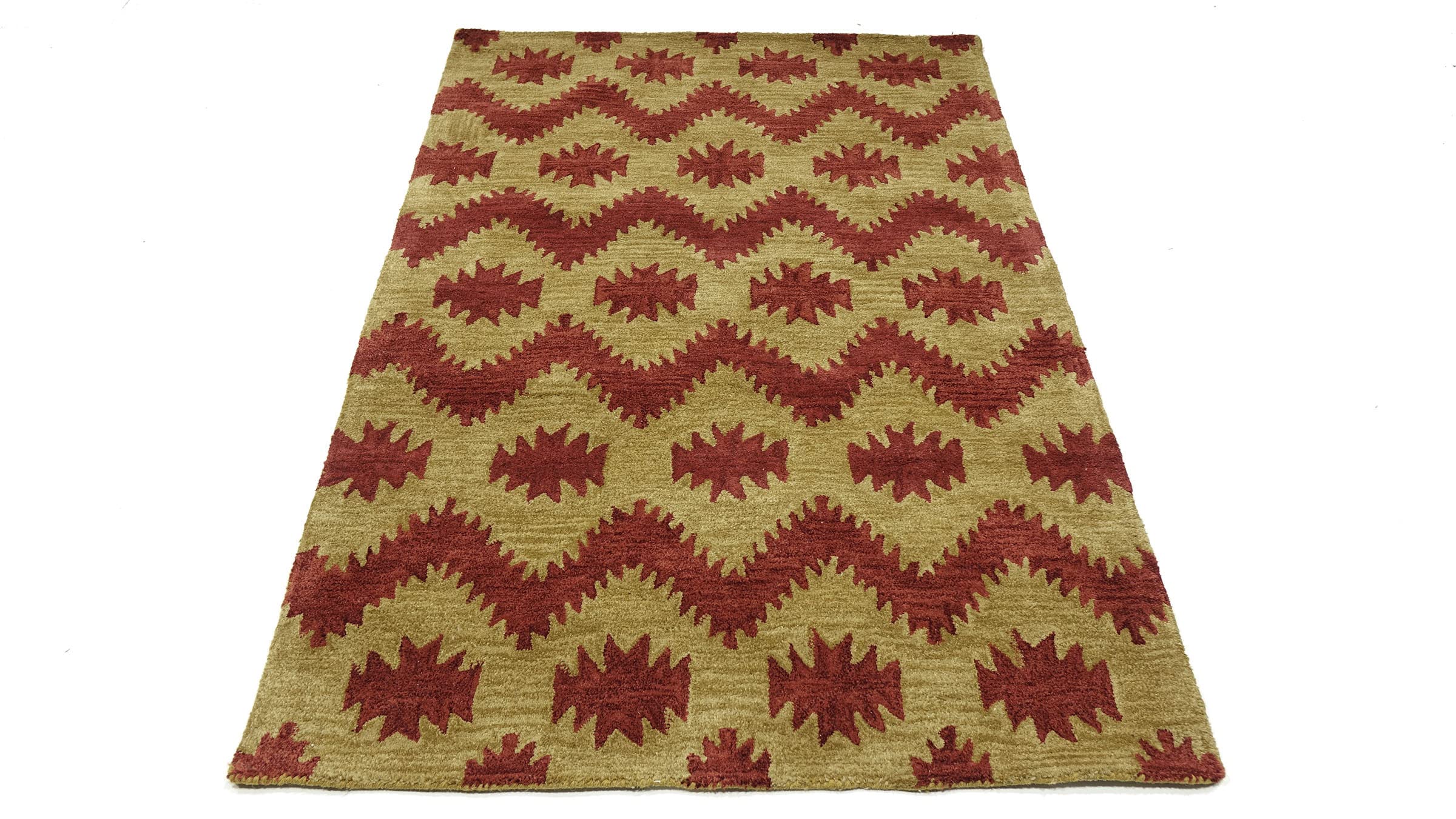 Tapis en laine fait à la main 120 x 180 cm - Or à motifs - Fait main - 120 x 180 cm