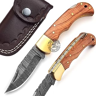 Olive Wood 6.5'' 100% Handmade Damascus Steel Folding Pocket Knife 100% Prime Quality - Knife Knation