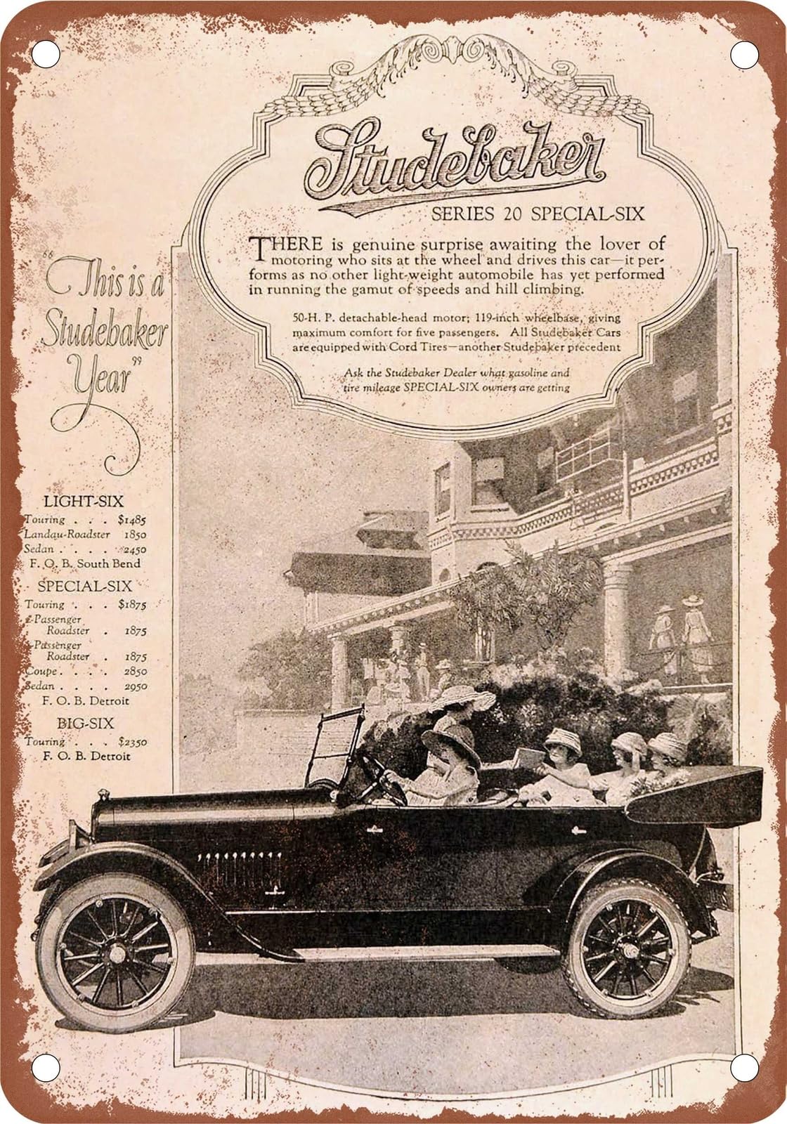 METAL SIGN - 1920 Studebaker Vintage Ad 01 - Old Retro Rusty Look home decor