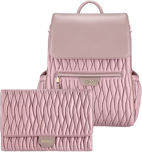 Baybou Mochila de pañales en rubor para bebé niña con cambiador acolchado para mamá, mochila de pañales convertible, rosado (Blush Pink), Colcha