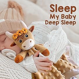 MOVEPAI Baby Security Blanket, Soft Baby Lovey Toy Blanket for Girls, Snuggle Toy Lovie Newborn Blankie, for Girl Highland Cow 16 Inch