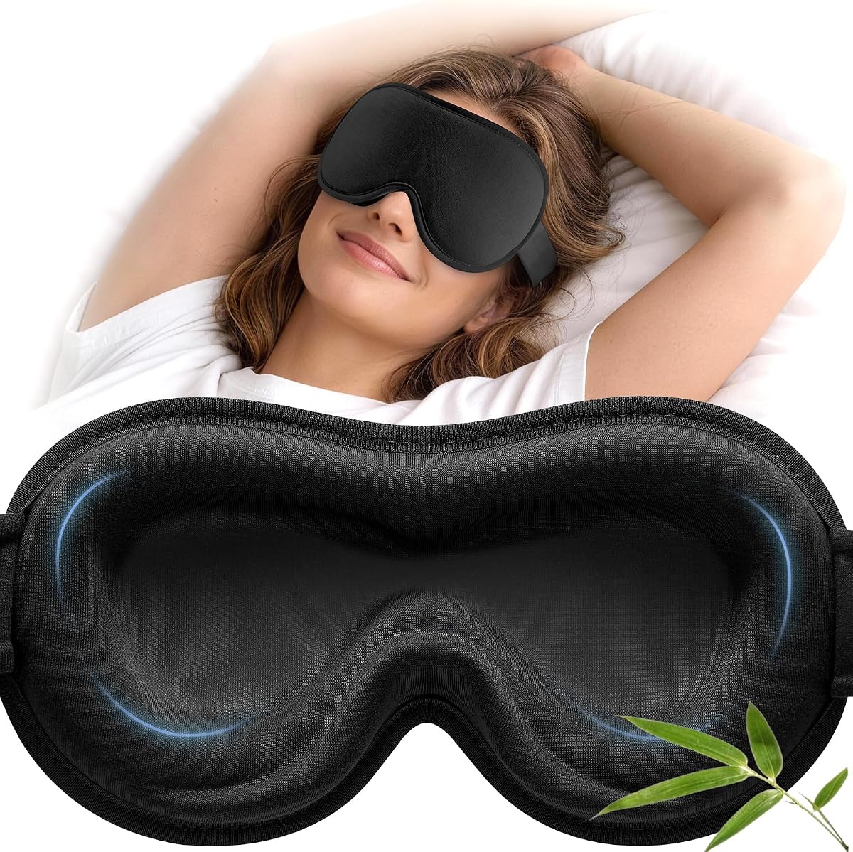 Sleep Mask Women Men for Lash Extension, Breathable Bamboo Viscose | 3D Blackout Eye Mask for Sleeping, Soft & Zero Pressure Eye Cover, Wider Adjustable Strap & Storage Pouch Blindfold, Black