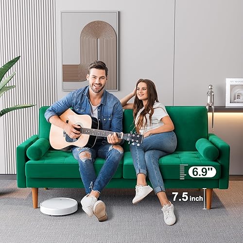 Miniatura 2 de Vesgantti - Vesgantti - Sofá moderno de terciopelo de mediados de siglo con 2 almohadas de refuerzo sofá tapizado de 3 plazas con reposabrazos para