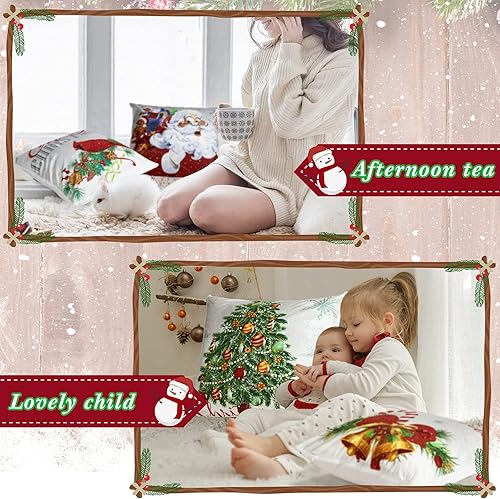Miniatura 6 de Tatuo Juego de 6 fundas de almohada vintage de Navidad, diseño de copos de nieve para sofá, cama, automóvil, 18 x 18 pulgadas