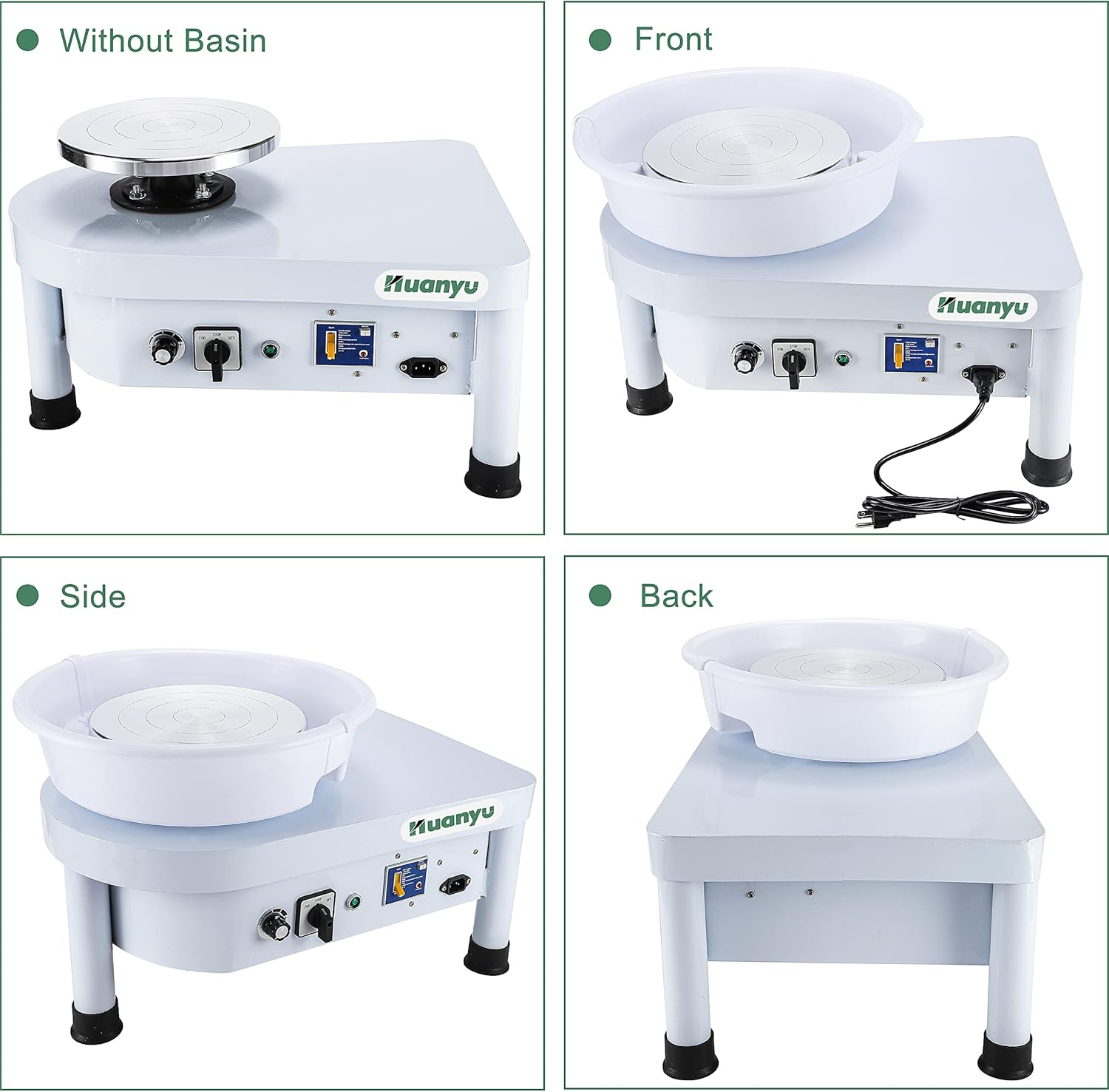 Huanyu Pottery Forming Machine 350W Pottery Wheel 25CM 9.8" Electric Ceramic Machine Clay Making Pottery Tool with Detachable Basin for Ceramic Work Clay Art Craft DIY Clay (110V, with Manual Switch)