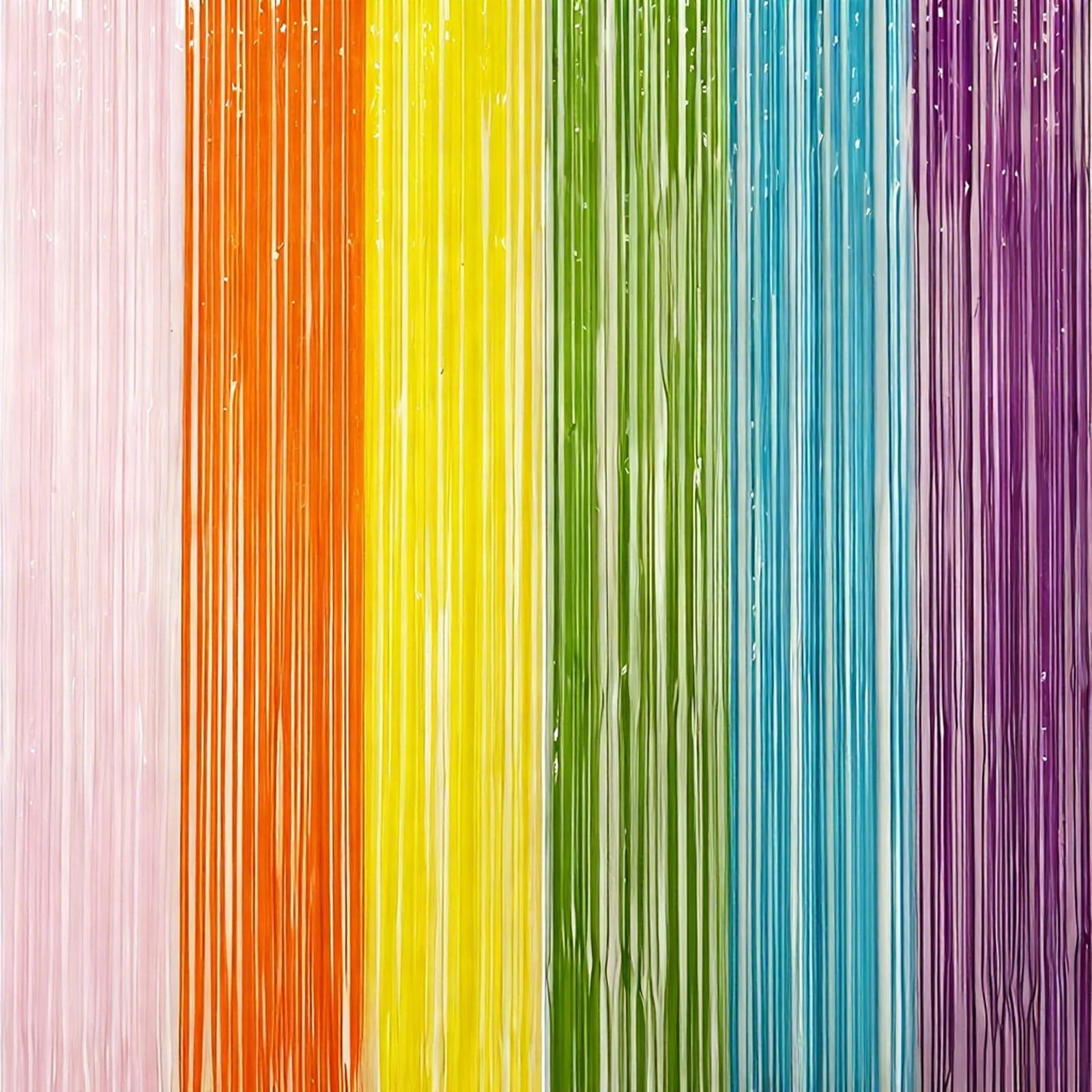Duzapku 2 Pcs Rainbow Foil Fringe Curtain Party Streamers Decorations, 3.2ft x 6.5ft Colourful Tinsel Curtains, Party Decoration for Birthday Prom Festival Holiday Fairy Party Photo Props