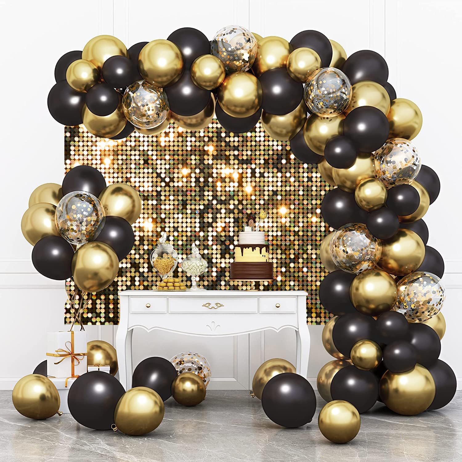 Sfondo Fotografico Oro 3.6x3 m, Golden Glitter Paillettes Fotografia Sfondo Vinile Scatola Fotografica per Compleanno Matrimonio Palla di Laurea Baby Shower Festa Ritratto Studio Accessori