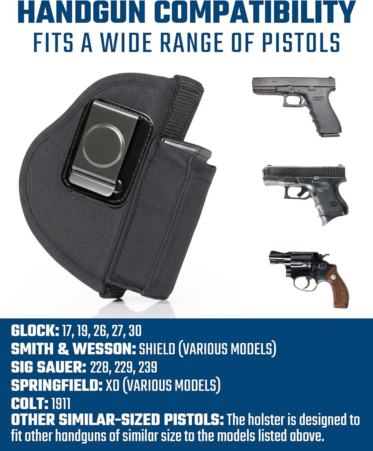 IWB Holster for Concealed Carry Inside Waistband Holster Belt Clip Gun Holster with Kydex Magazine Holster, CCW Universal IWB Holster Compatible with 1911, Glock 17 19 21 26 27 30 43X, Springfield XD