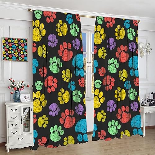 Miniatura 57 de Cortinas opacas con estampado de patas de perro, estampado de patas de perro y huesos, tratamiento de ventana, cortinas con aislamiento térmico