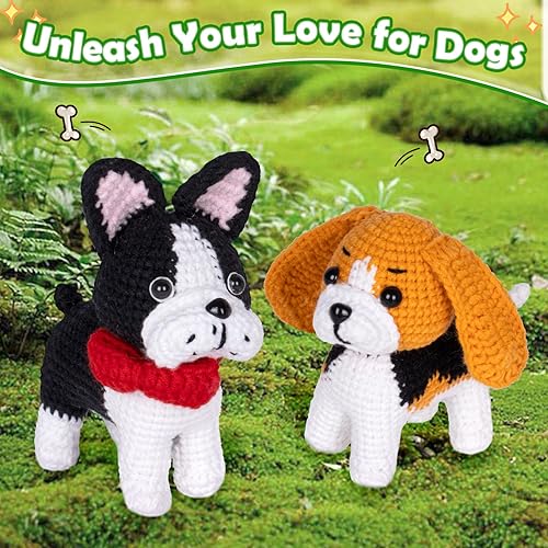 Miniatura 4 de HOMQYTE Kit de ganchillo para principiantes, kit de iniciación de ganchillo de 2 piezas de bulldog francés Beagle con tutoriales en video paso a
