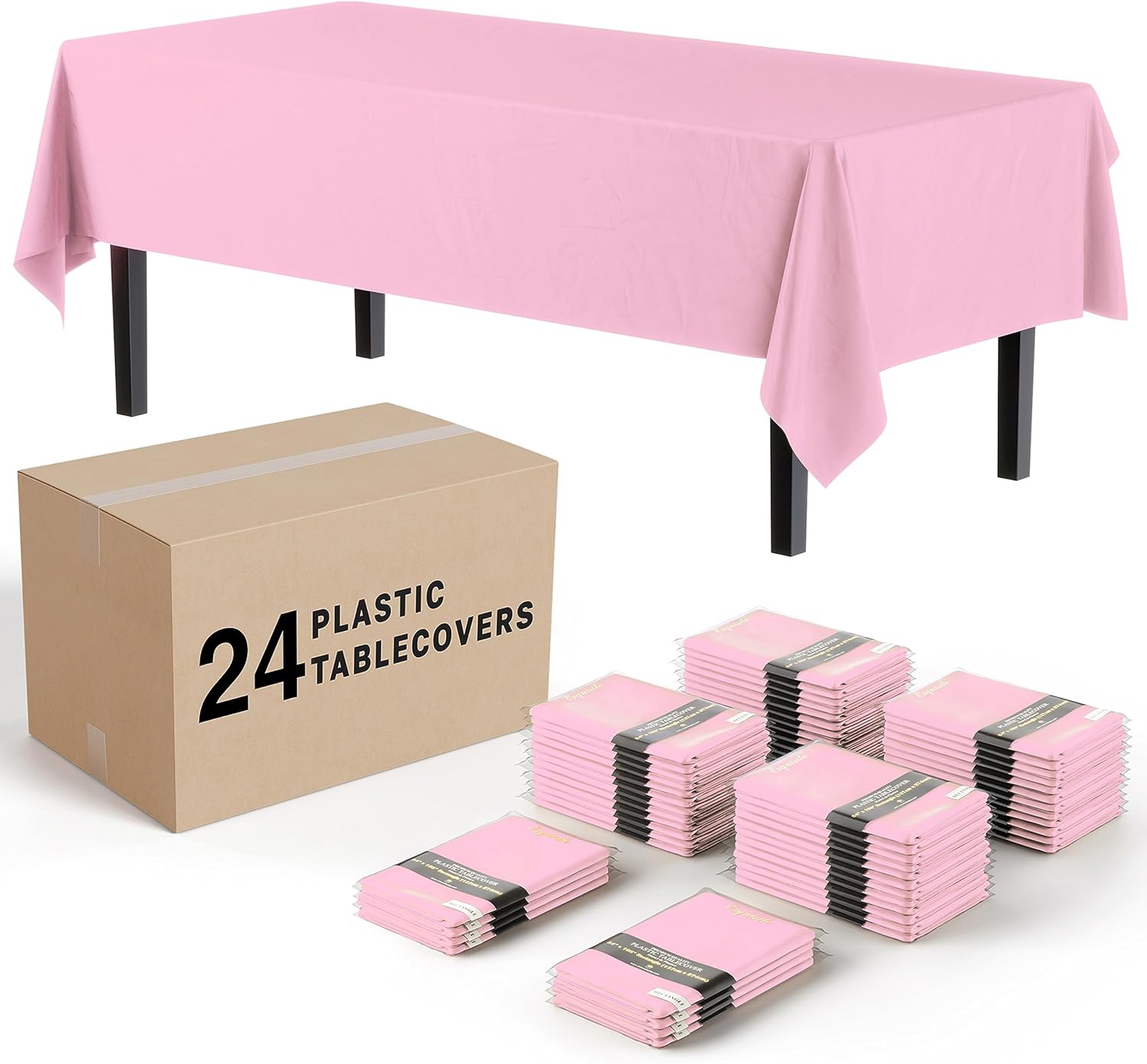 Exquisite 24Pack Pink Plastic Table Cloth 54In. x 108In