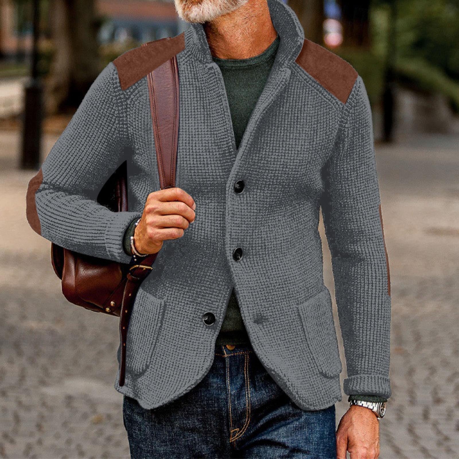 Cardigan Hombre Lana, Chaqueta De Lana para Hombre Manga Larga Cárdigan De Punto Trenzado Casual Cuello De Chal Abotonado con Bolsillos para Exterior El Ocio