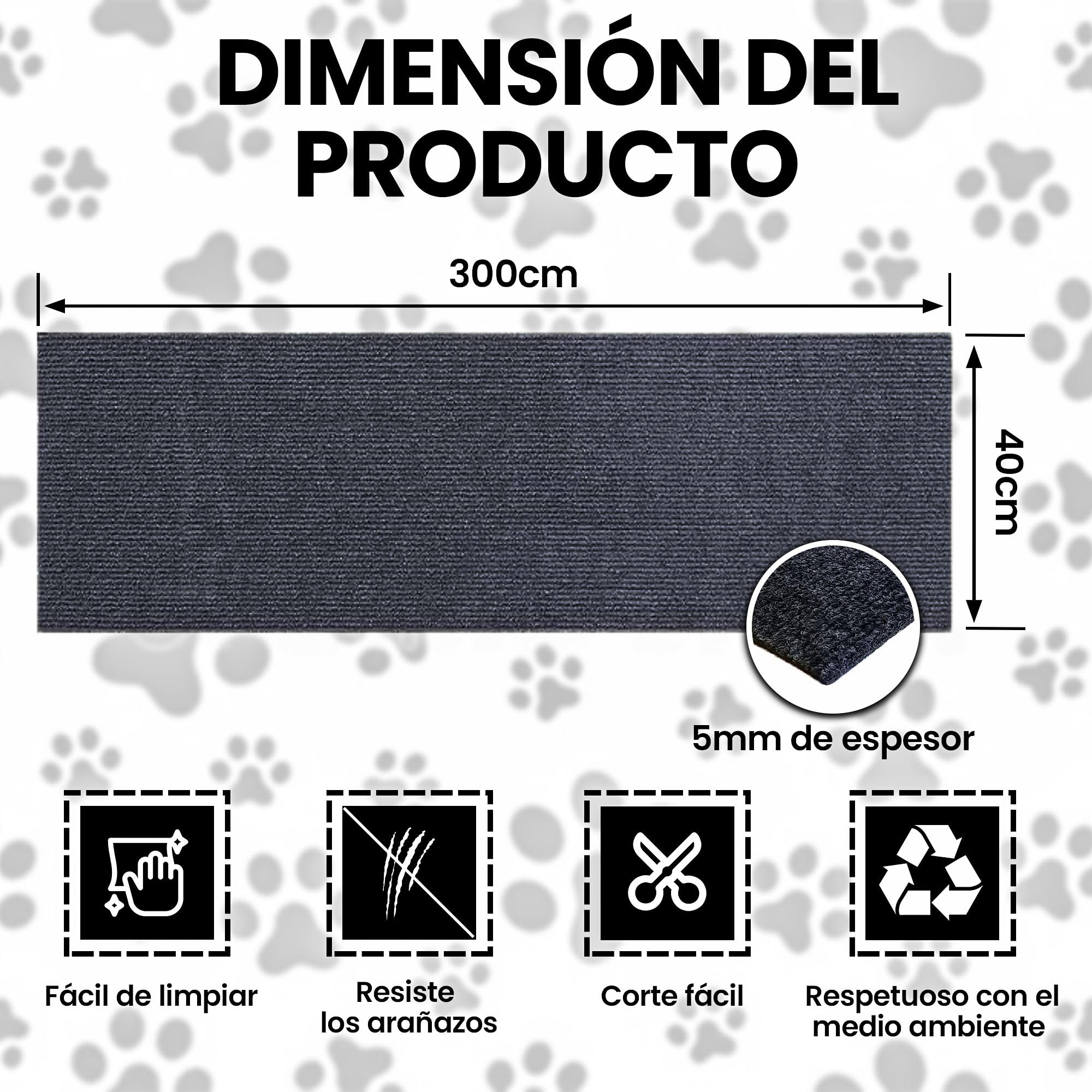 300cm x 40cm Rascador Gato + Pines de fijación. Alfombra rascador para Gatos con Autoadhesivo. Protector Sofa Gatos arañazo. Rascador Gatos Sofa (Gris). Ideal para Sofás, Paredes y Muebles DIY.