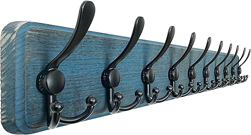 Miniatura 27 de Dseap Perchero de pared – Resistente 38-1/4 pulgadas de largo, con 10 tri-ganchos personalizados reforzados, colgador de pared de madera maciza para
