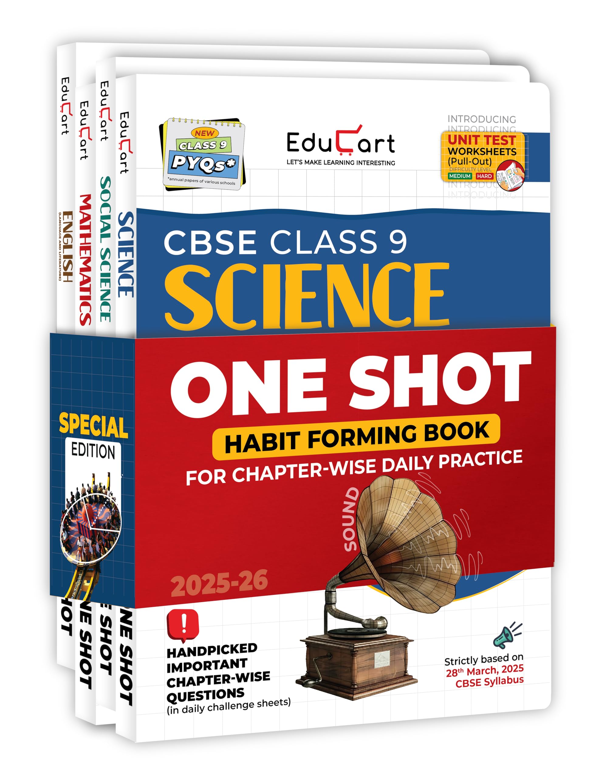 Educart CBSE Class 9 One Shot Question Bank 2025-26 Science, Mathematics, Social Science and English (Updated for 2026 Exam) 4 Book Bundle