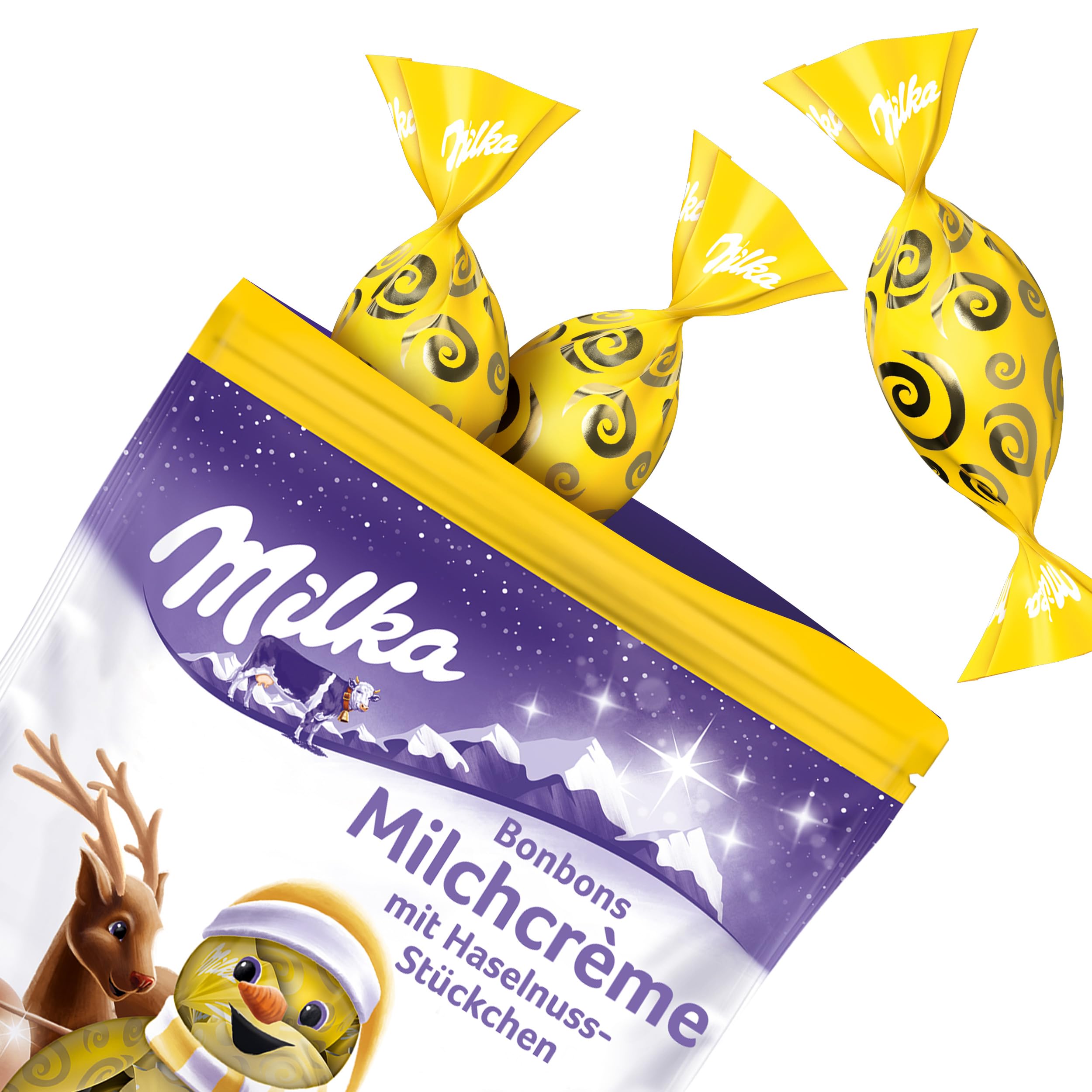 Milka Bonbons Milchcrème, 26 x 86 g, Gefüllte Schokoladenbonbons | Gefüllte Schokoladenbonbons mit cremiger Milchcrème und feinen Haselnussstückchen, perfekt für Advents- und Feiertagen