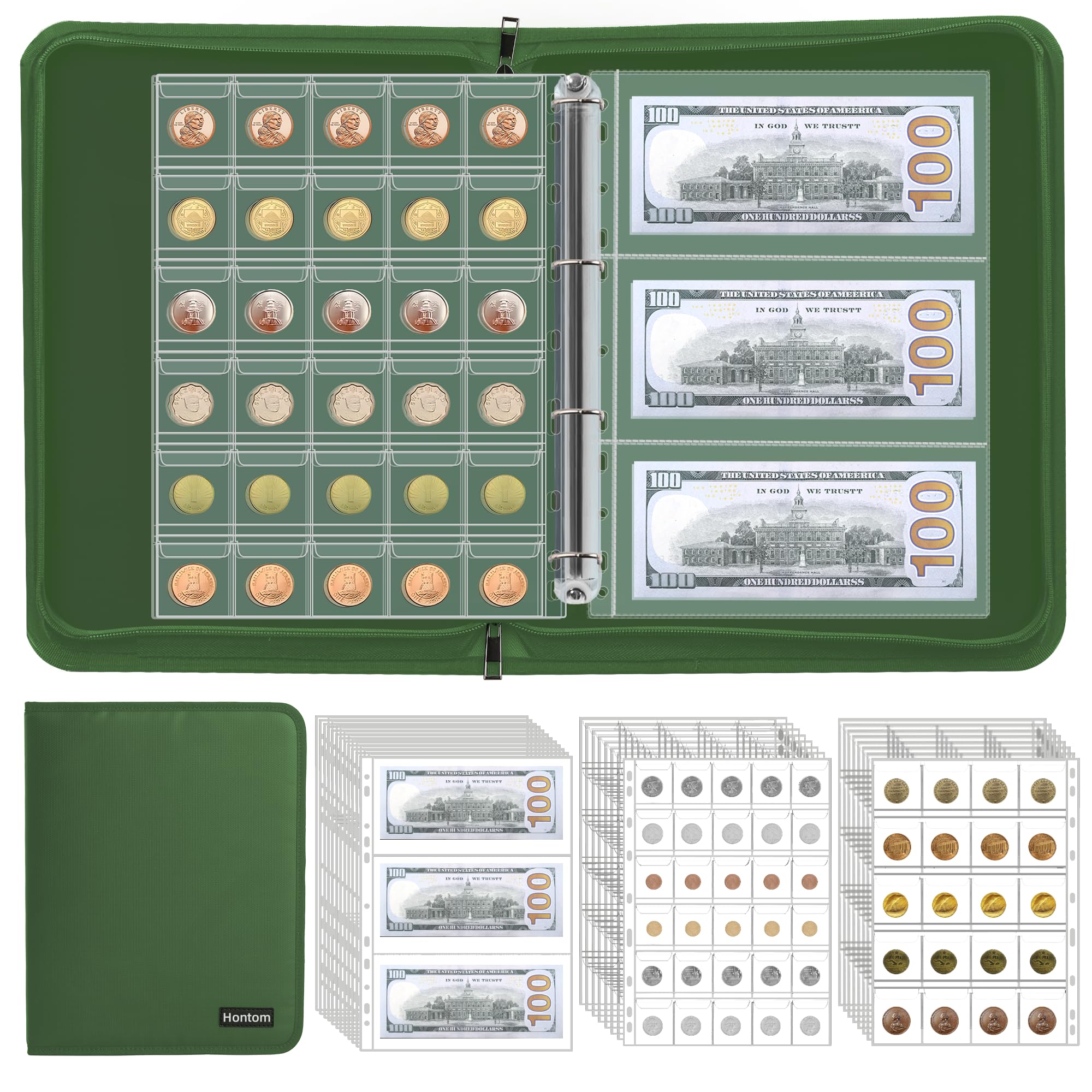 Soporte para álbum de colección de monedas para coleccionistas, libro de colección de monedas ignífugo de 400 bolsillos y 36 carpetas organizadoras de dinero de papel para suministros de colección de