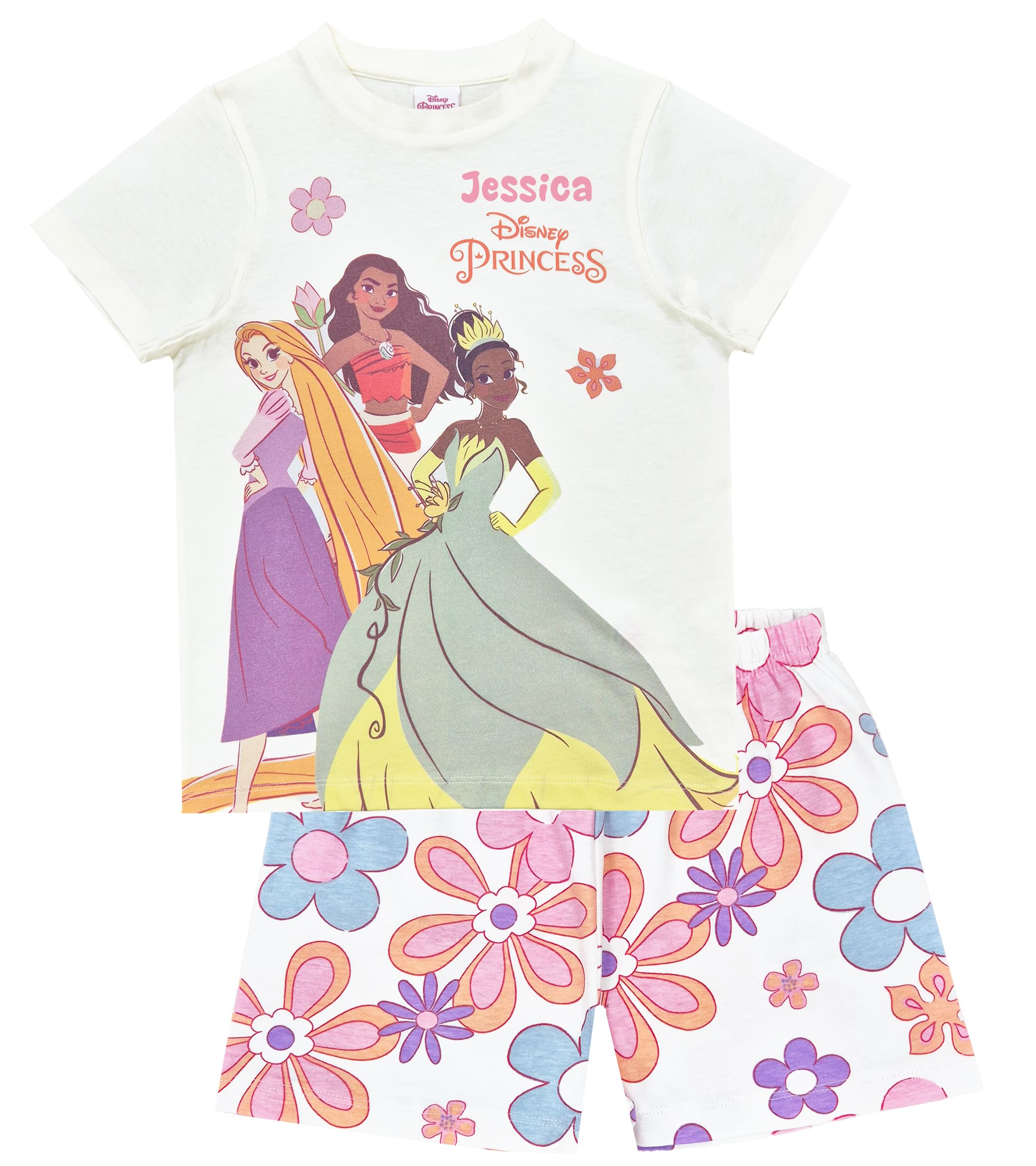 Disney Princess Personalised Girls Short Pyjamas Character Nightwear (Personalised Princess Shorty, 18-24 Months)