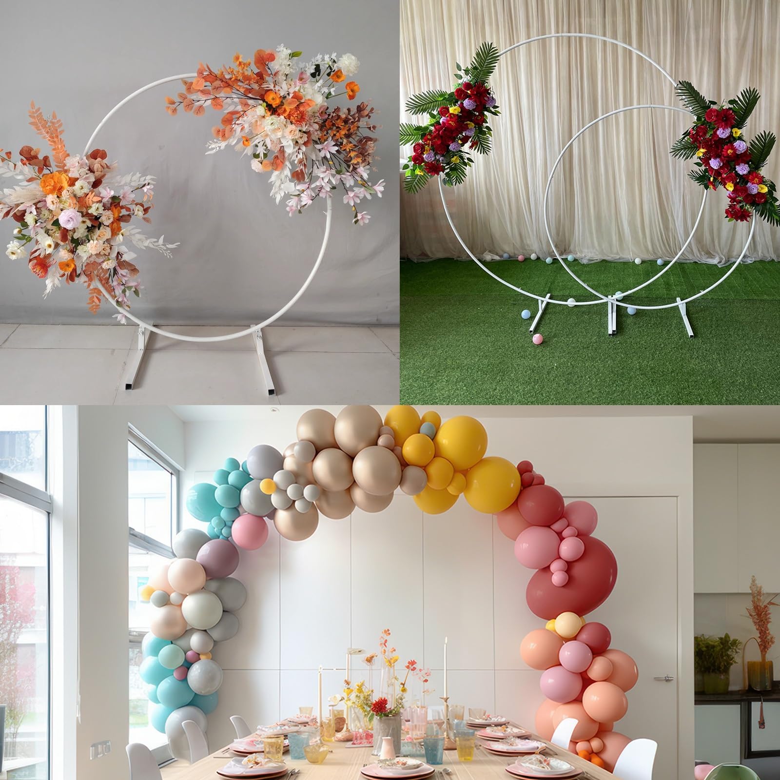 HJXGQJM Soporte De Arco De Globo De Metal, Arco Redondo De Metal, Guirnalda Círculo Marco, Kit De Arco De Globo Redondo,Arco De Boda Redondo para Fiesta Cumpleaños, Oro/Blanco(Gold,200cm)