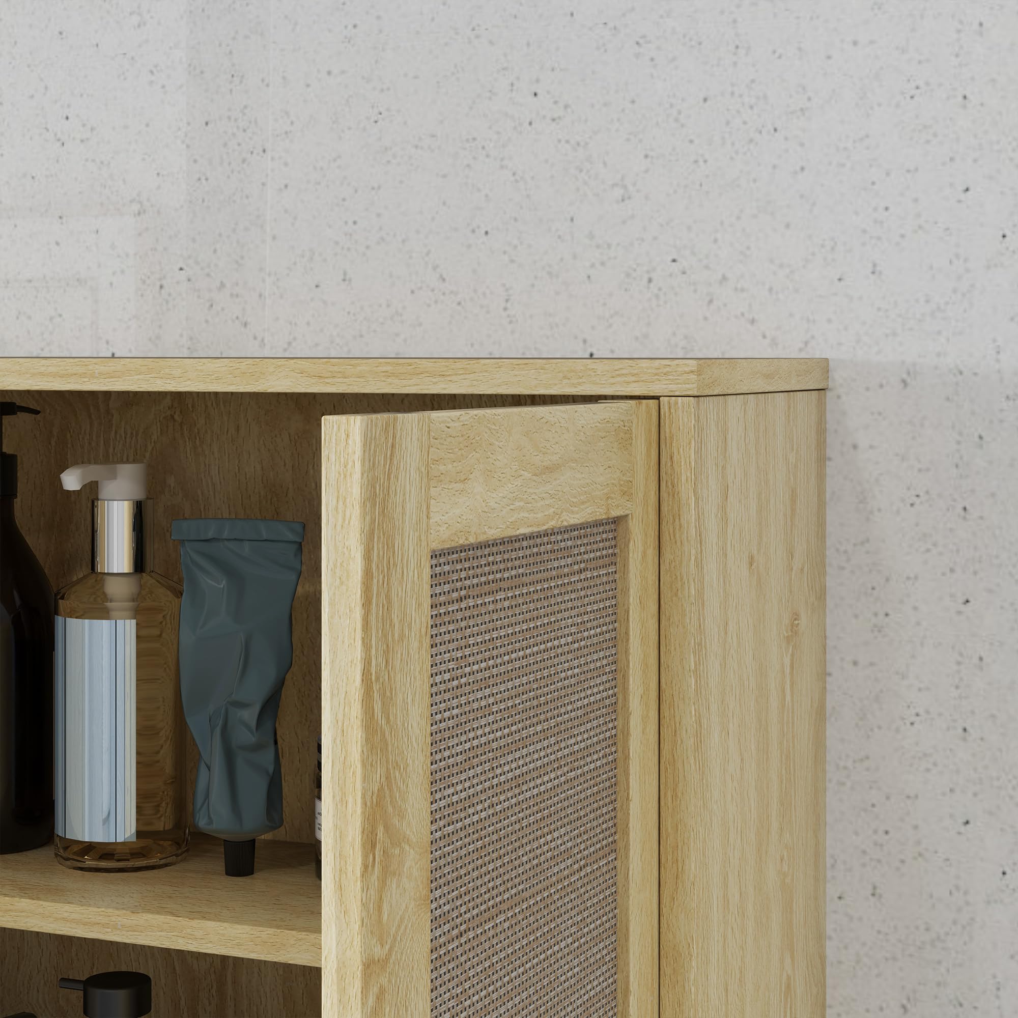 HOMCOM Meuble Mural Salle de Bain 59 x 20 x 66,5 cm Effet Bois de Chêne | Meuble WC Suspendu, Étagère Réglable, Double Porte, Étagère Ouverte