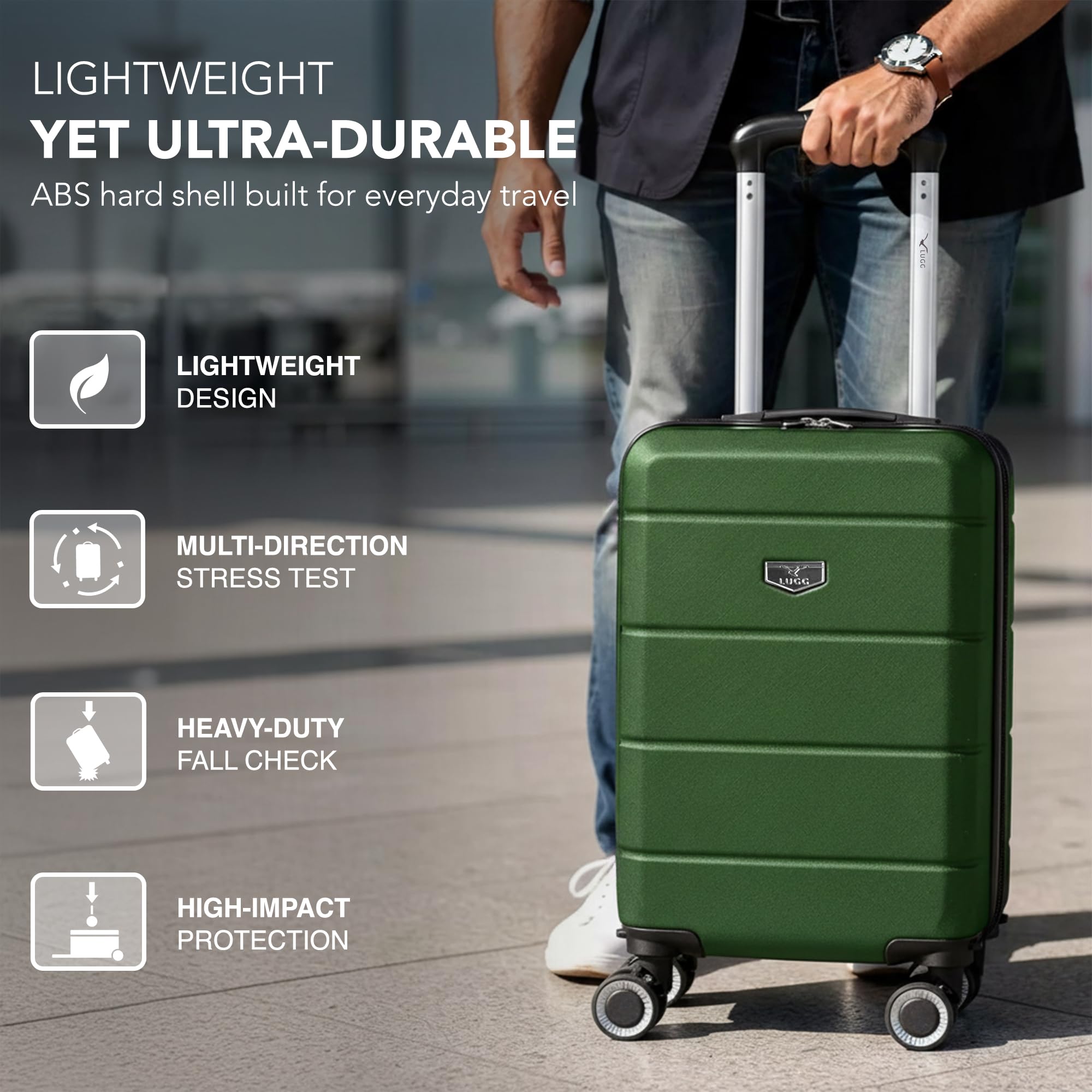 LUGG - Jetset 40cm Suitcase - 40x30x20cm- Ryanair Compatible - Underseat Size - Hard Shell ABS - Spinner & Removable Wheels - Lightweight Travel Luggage- Cream/Brown — view 245