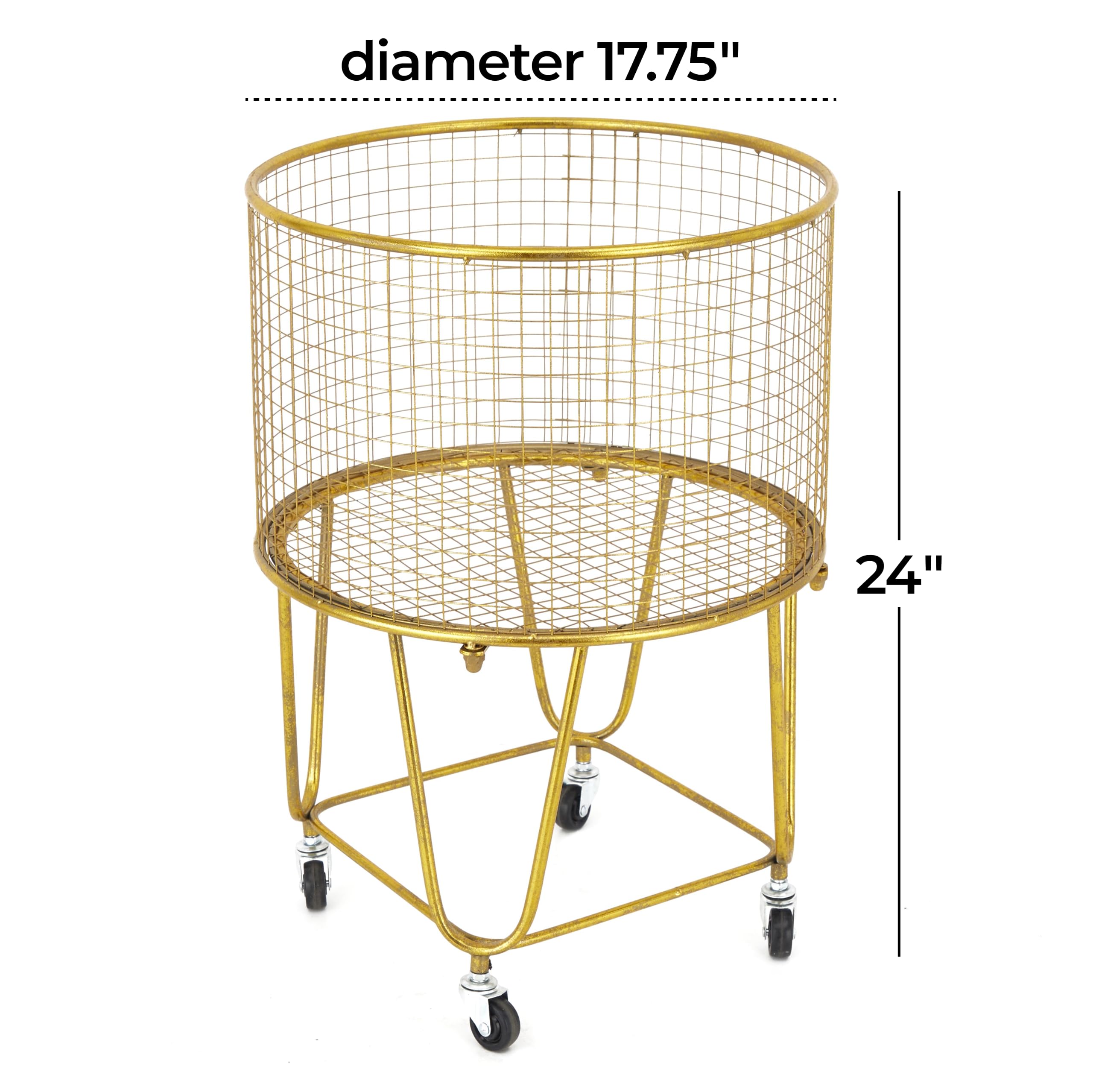 Deco 79 Runder Aufbewahrungswagen aus Metall mit Rädern, 18" x 18" x 25", Gold