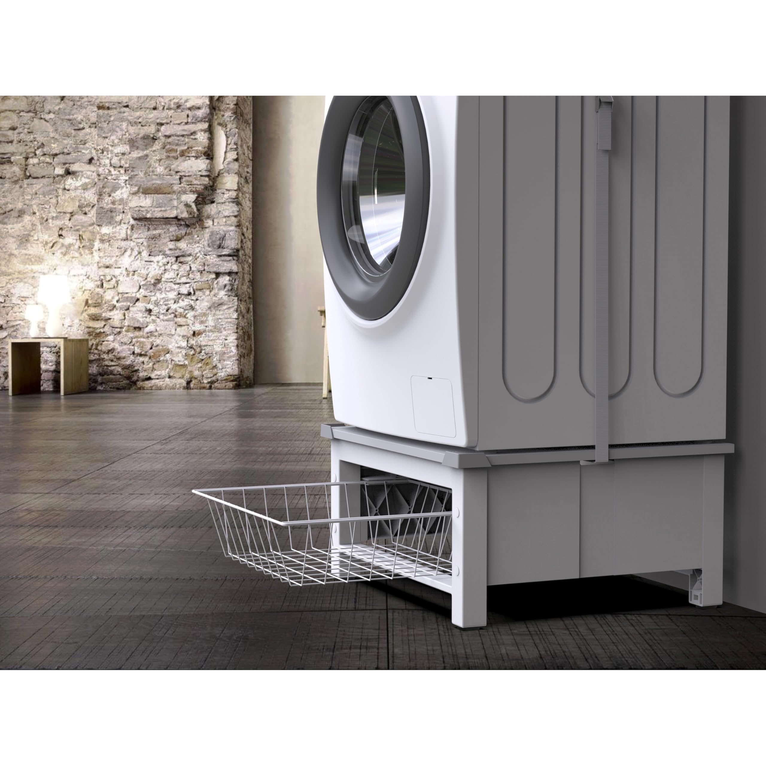 Meliconi Base Space Basket Socle Surélevé Lave-Linge Sèche-Linge Panier Coulissant 32 L 250 kg Blanc 62 x 56 x 25 cm