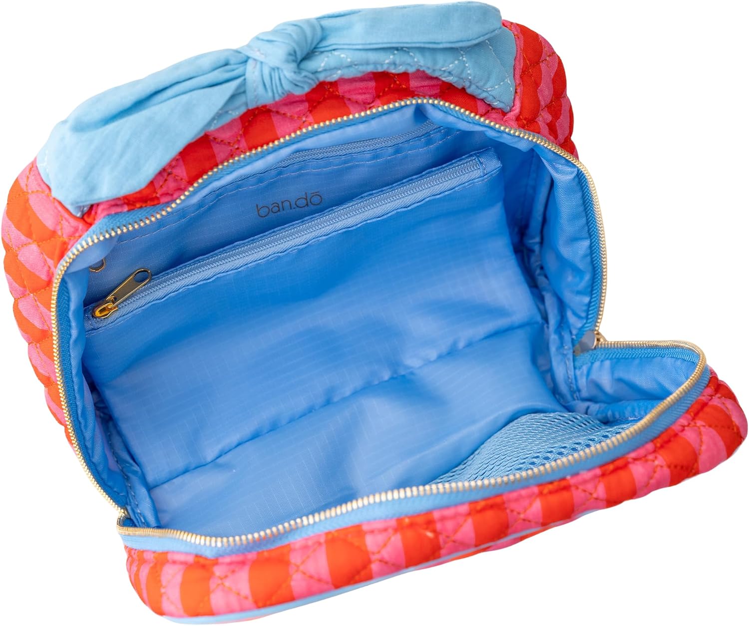 ban.do Large Toiletry Bag for Traveling, Spacious Suitcase Organizer for Makeup/Cosmetics with Pockets, Zippers, Quilted Exterior, Stripes