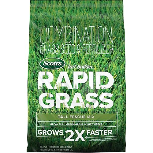 Scotts Turf Builder Rapid Grass Tall Fescue Mix, Combination Seed and Fertilizer, Grows Green Grass in Just Weeks, 16 lbs.