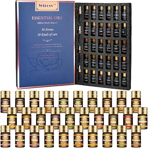 Essential Oils Set-Essential Oils-Perfect for Diffuser, Humidifier,Aromatherapy, Massage,Soap Making,Skin & Hair Care,30x5 ml