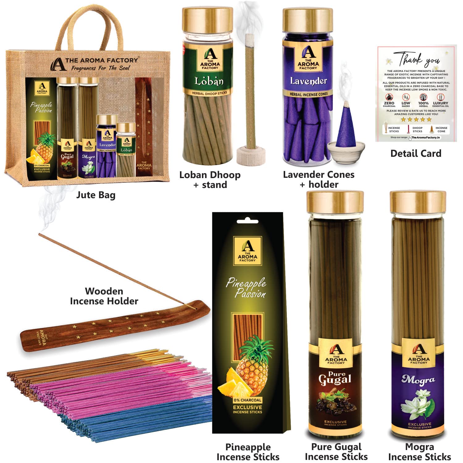 The Aroma Factory Luxury Giftpack (Gugal & Mogra Agarbatti, LobanDhoopbatti, Lavender dhoopcone - Image 2