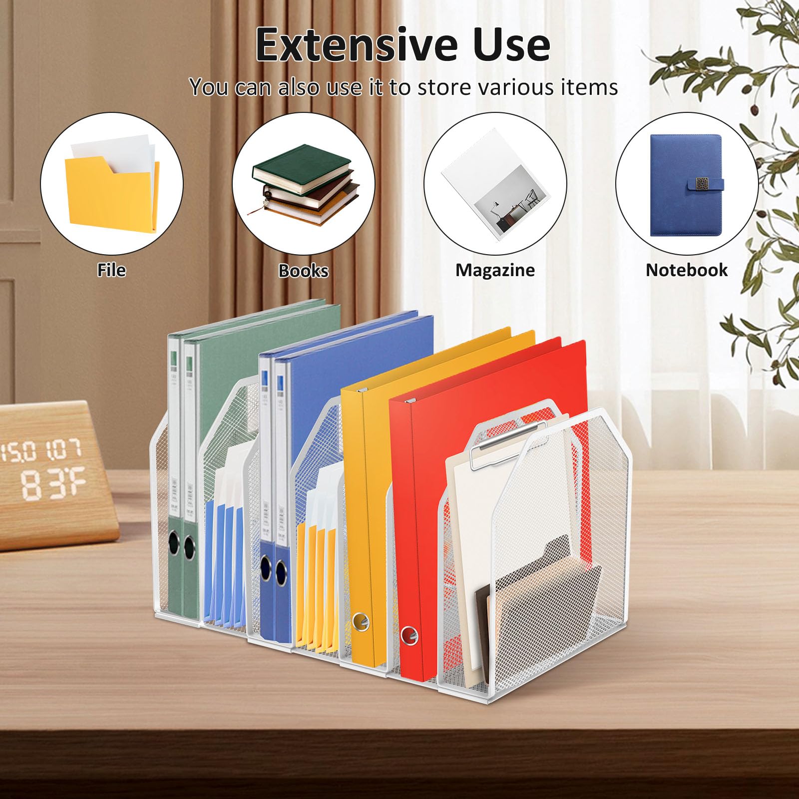 Organiseur de bureau en métal - Réglable - Avec design en maille creuse - Pour la maison, l'étude, le bureau, l'école, la salle de classe (blanc, 7 carrés)