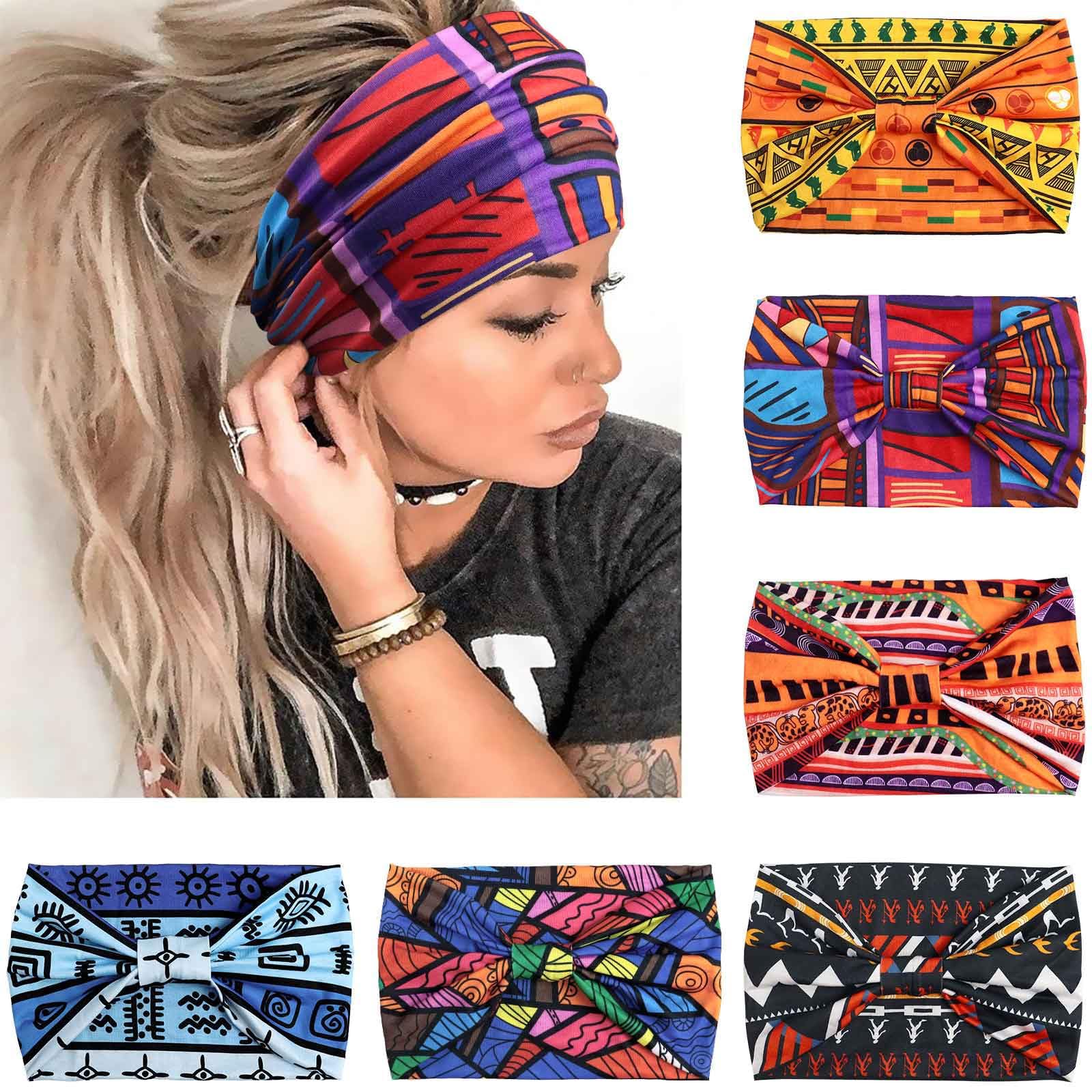 Kabwea 6 Piece Boho Ladies' Headbands, Wide Headbands for Women Knotted, Non-slip Headbands, Turban Headbands, Elastic Hair Cloth