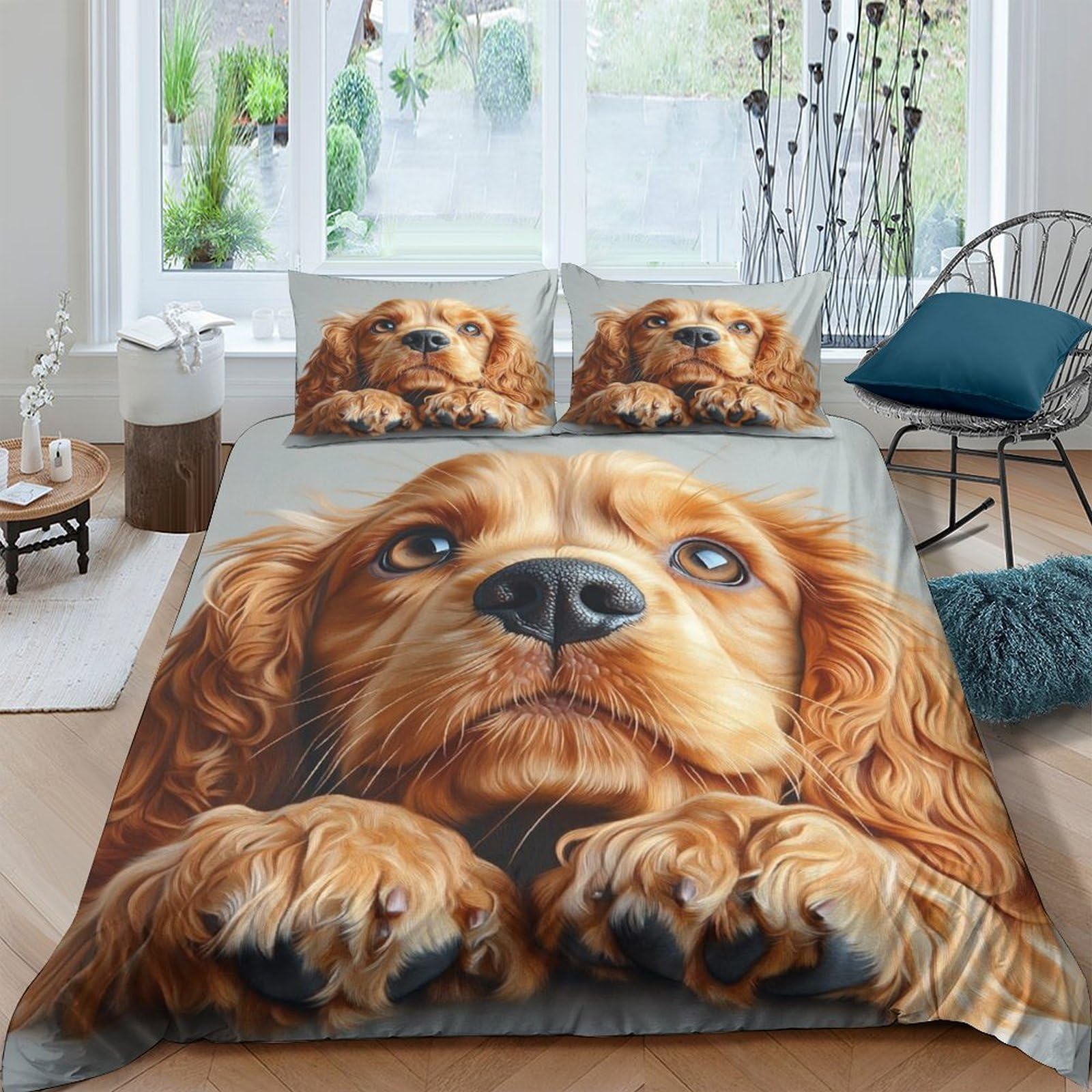Ctjqhvkz Style-7 3D Printed Puppy Face Fitted Sheet Microfiber Anti-Slip Bed Cover For Bedroom Guest Room Easy Care Decor Single（135X200cm）