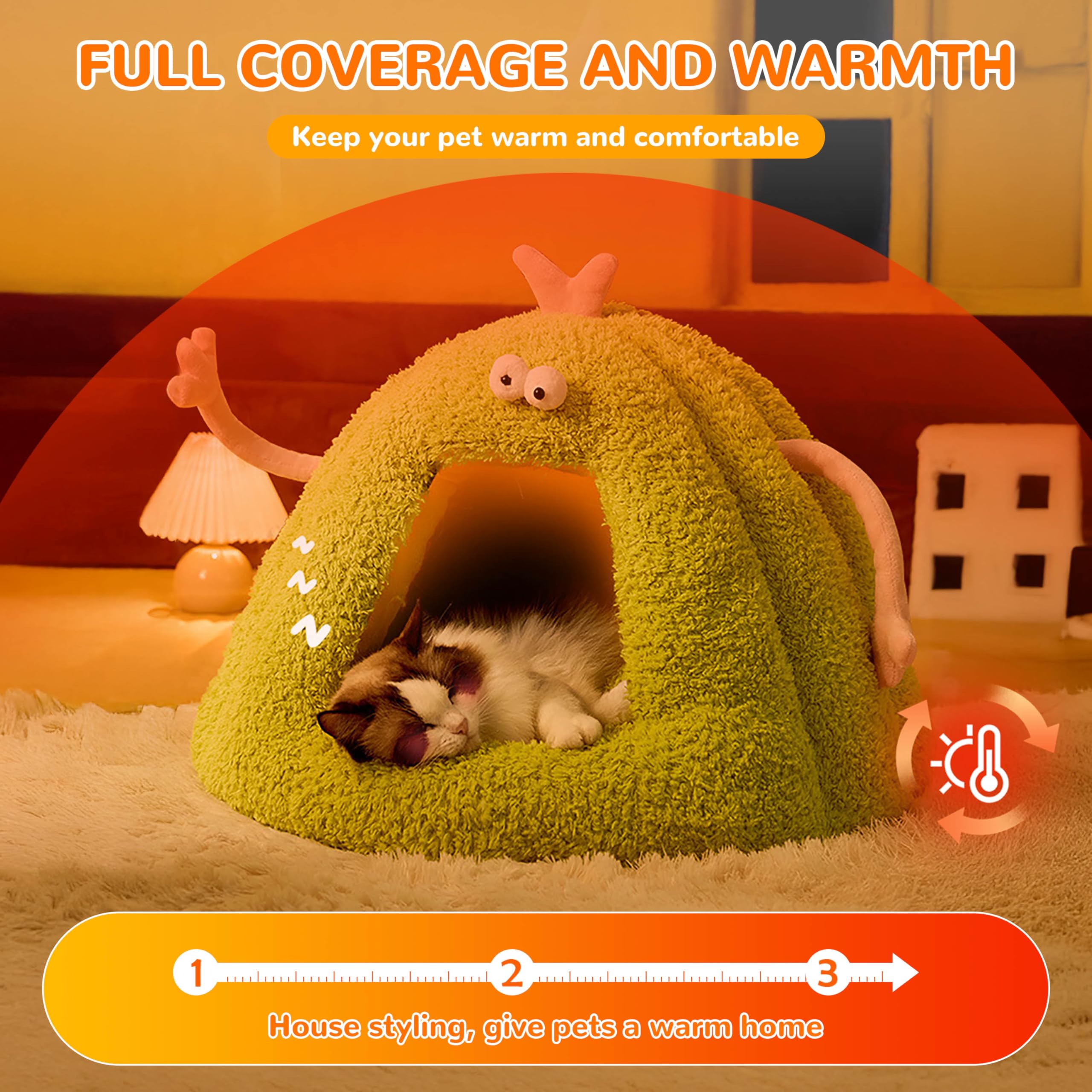 Niche pour chat – Tente confortable pour chats et petits chiens, lit igloo chaud avec coussin amovible lavable – Nid d'intérieur doux pour chiots