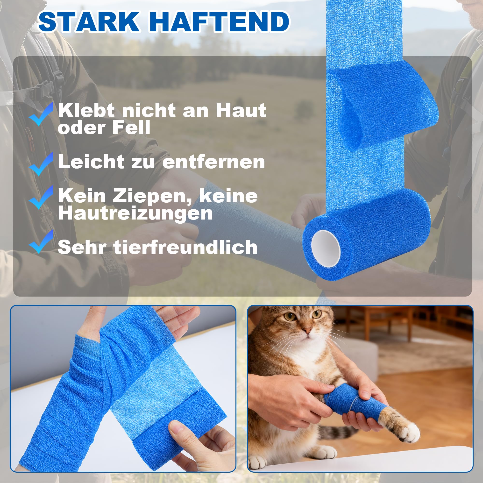 12 Selbstklebender Verband, Haftbandage Selbstklebend 10cm*4,5m, Selbsthaftende Bandage, Elastischer Fixierbinde Haftbandage Kohäsive Bandagen Elastische Binde für Katze, Hund, Pferd