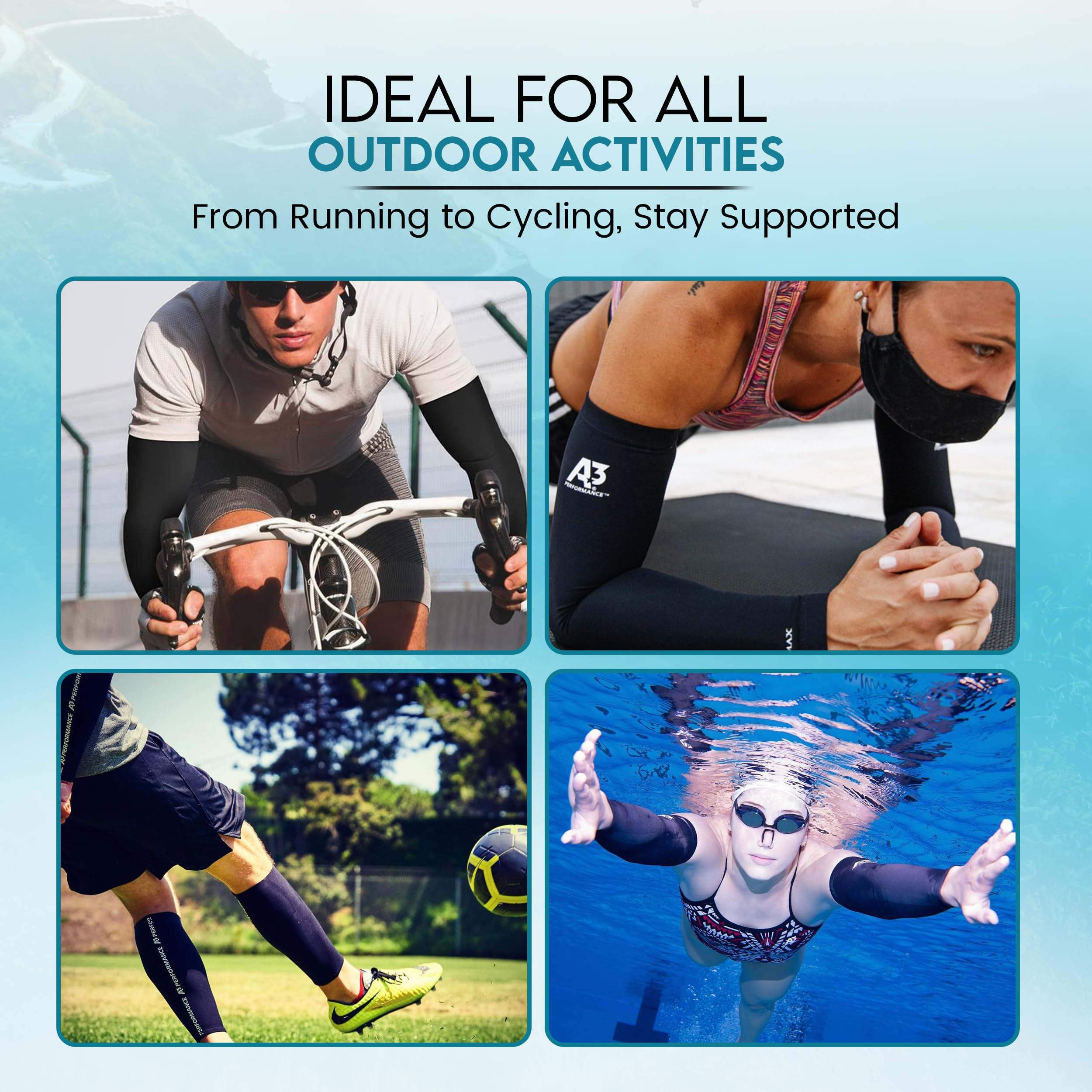 A3 Performance BODIMAX - Mangas de compresión para brazo, comprimen y se sienten bien en los músculos; para natación, baloncesto, golf, fútbol