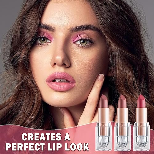 Miniatura 8 de Juego de 3 pintalabios mate nude mate, brillo de labios de terciopelo, no se decolora, no se decolora, no pegajoso, lápiz labial mate, tinte de